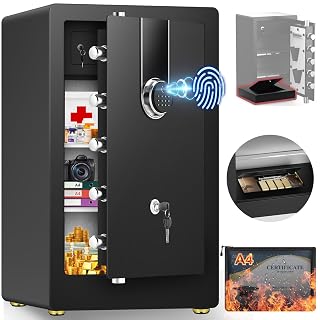 8.5 Cuft Heavy Duty Biometric Safe Box, Home Safes Water Fireproof, Large Document Safety With Bottom Hidden Safe and Dual alarms, Digital Security Safety Box for Money Jewelry Firearm Medicine - Amazon product rated Grade A
