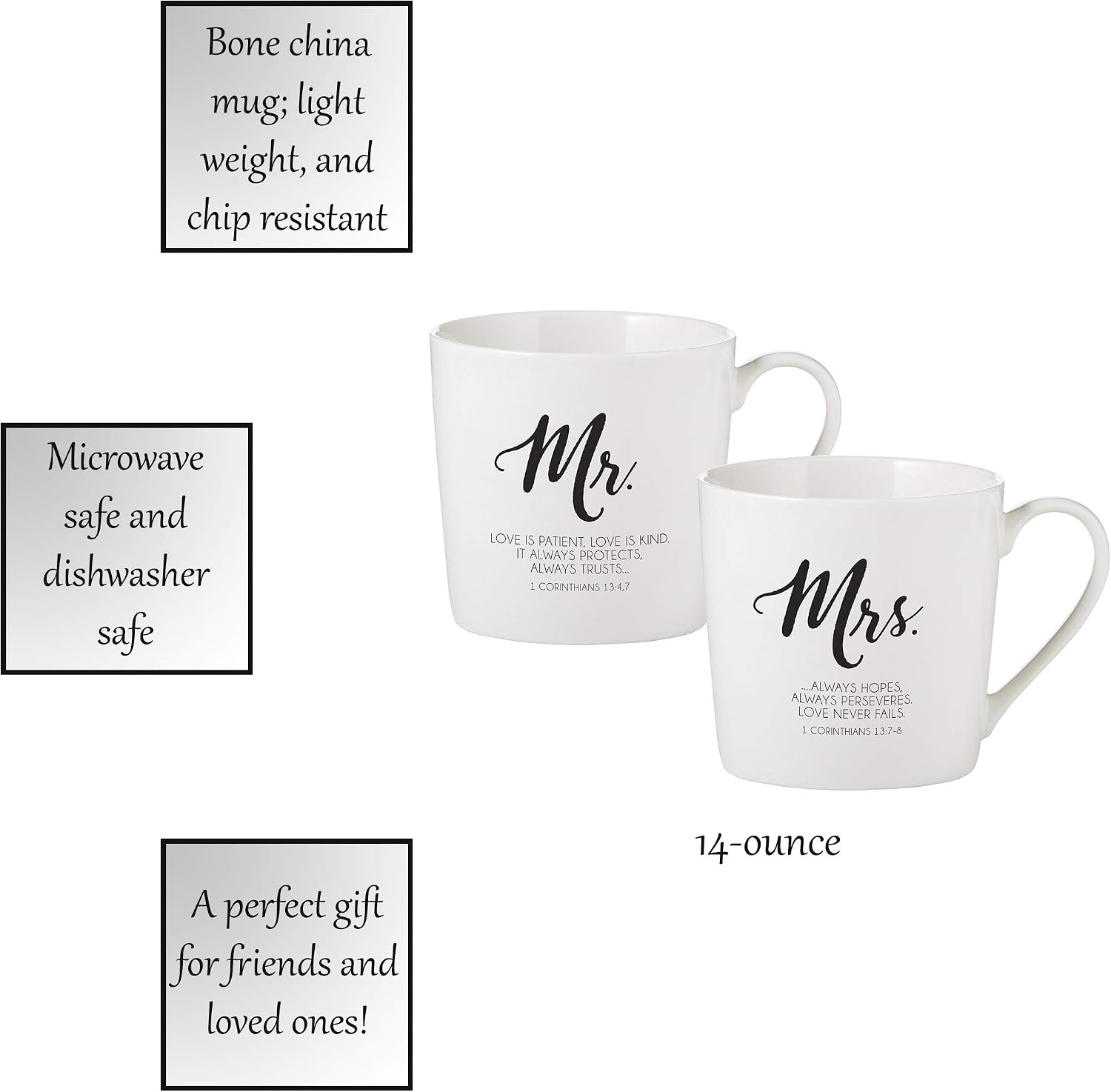 Creative Brands Faithworks - Inspirational Bone China Café Mug Gift Set, Set of 2, Mr. & Mrs.