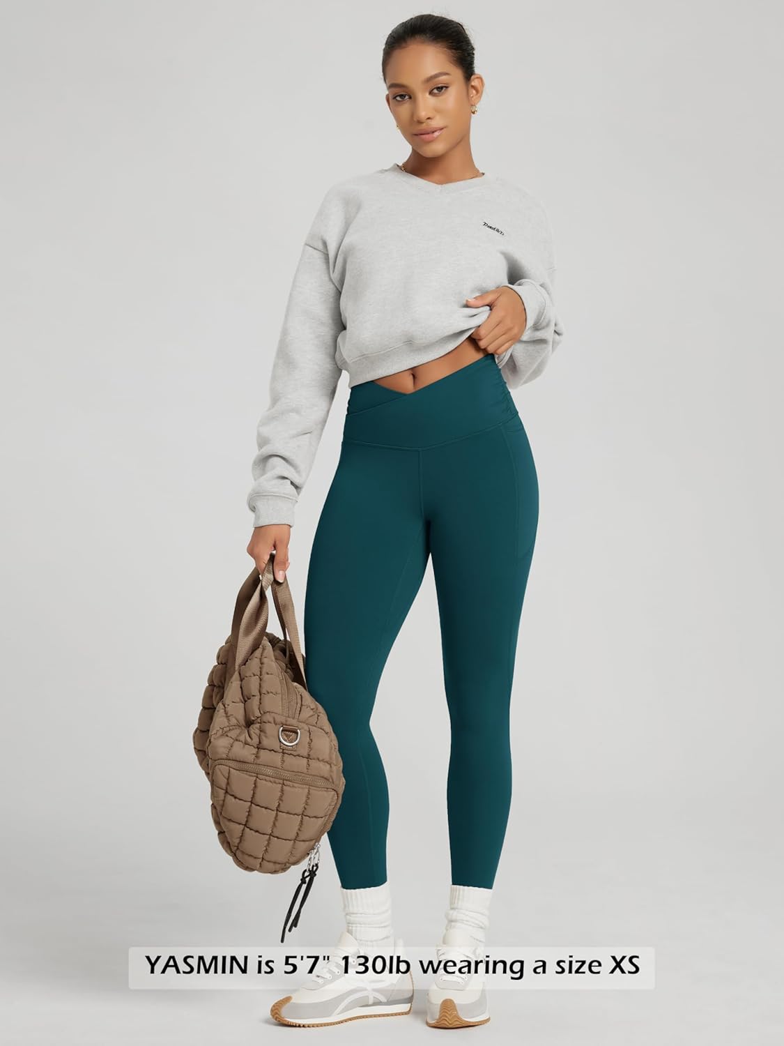 ODODOS Cloud Feeling Gathered Cross Waist Leggings with Pockets for Women 25" / 28" Crossover Lounge Yoga Pants - Image 4