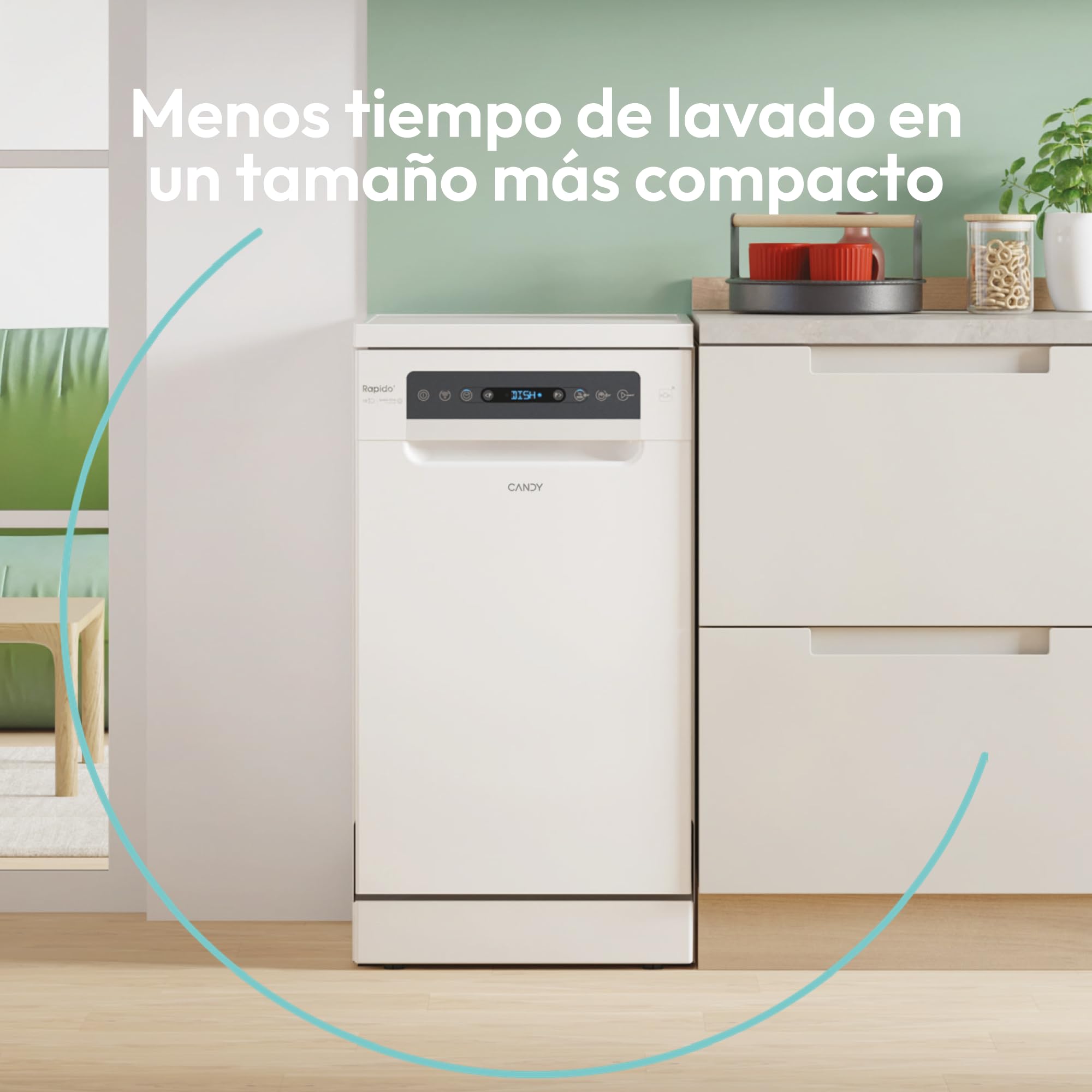 Candy Rapidò CF0C7SB0FW Lavavajillas 45 CM, 10 Servicios, Digital, Wi-Fi, 8 Programas, Tecnología Antibacterias, 47DB, Indicador Sal y Abrillantador, Cesto Superior Ajustable, Inicio Diferido, Blanco