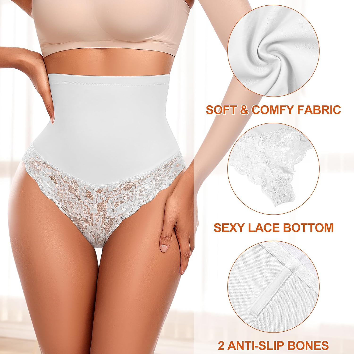 Werena Thong Shapewear Tummy Control for Women Mid Waist Body Shaper Underwear Lace Shaping Thongs Slimming Girdle Panties