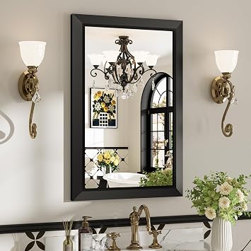 20x30 Inch Black Bathroom Mirror for Wall, Beveled Framed Rectangle Bathroom Vanity Mirrors for Over Sink, Bedroom, Living Room, Entryway, Anti-Rust, HD Tempered Glass, Horizontally/Vertically