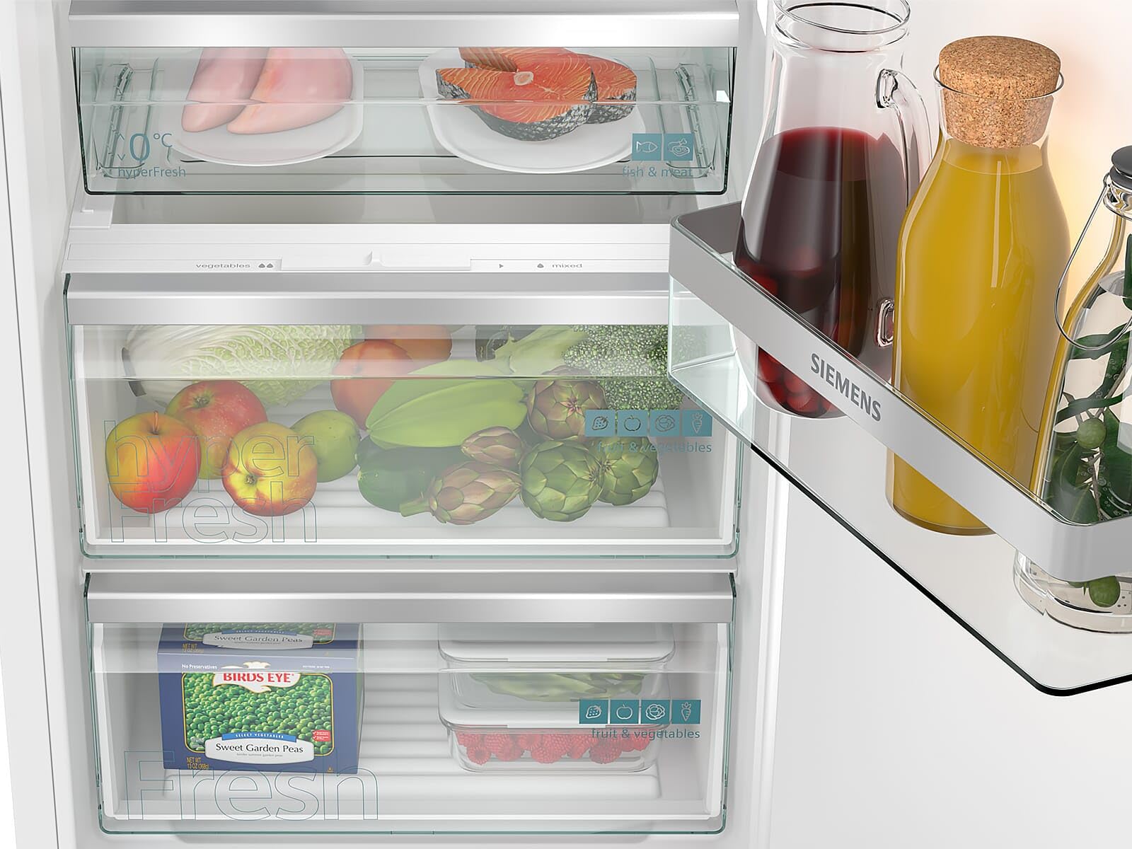 SIEMENS KI82LADD0 iQ500, frigorifero da incasso con congelatore, nicchia 177,5 x 56 cm, raffreddamento da 246 l + congelatore da 34 l, prodotto in Germania, hyperFresh per una freschezza più lunga,