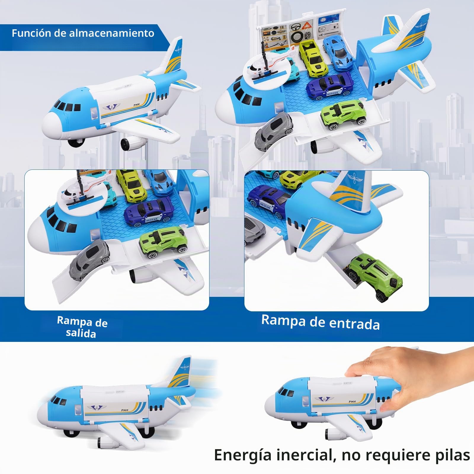Transporte Avión Juguete Coche Juguete Total 15 medios de transporte con señales de tráfico y alfombrillas de juego, helicóptero aparcamiento juego de juego regalo para niños 3+ niños niñas