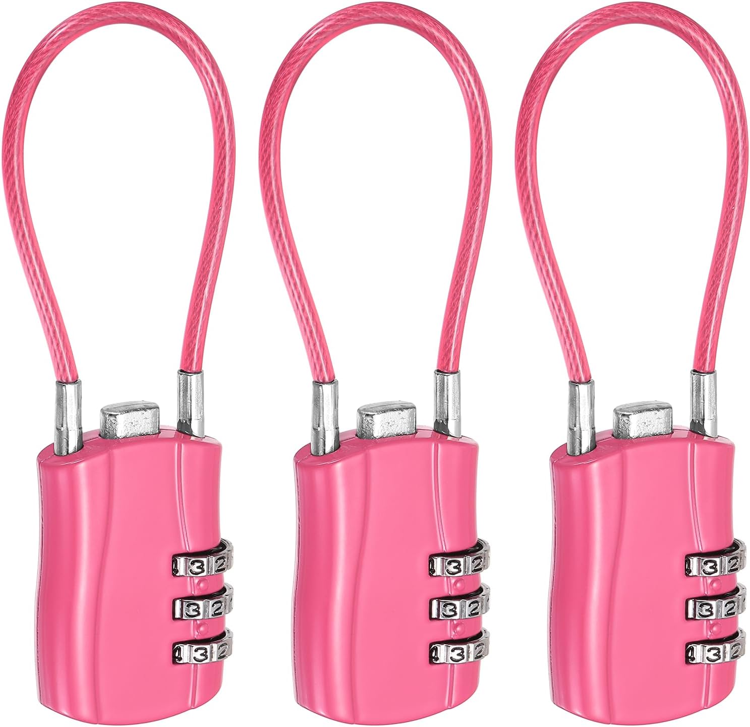 PATIKIL Combination Padlock (5.3 Inch, Rose Red) (3 Pcs), 3-Digit Combo Padlock Luggage Locks with Coated Steel Wire Rope, Suit for Gym Locker/Fence/Storage/Backpack/Toolbox/Cabinets