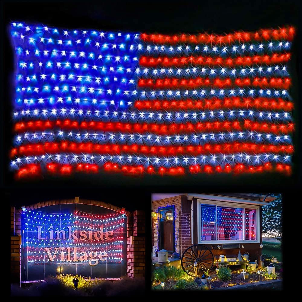 RYNX Led American Flag String Lights, 6.5ft×3.3ft Waterproof Outdoor