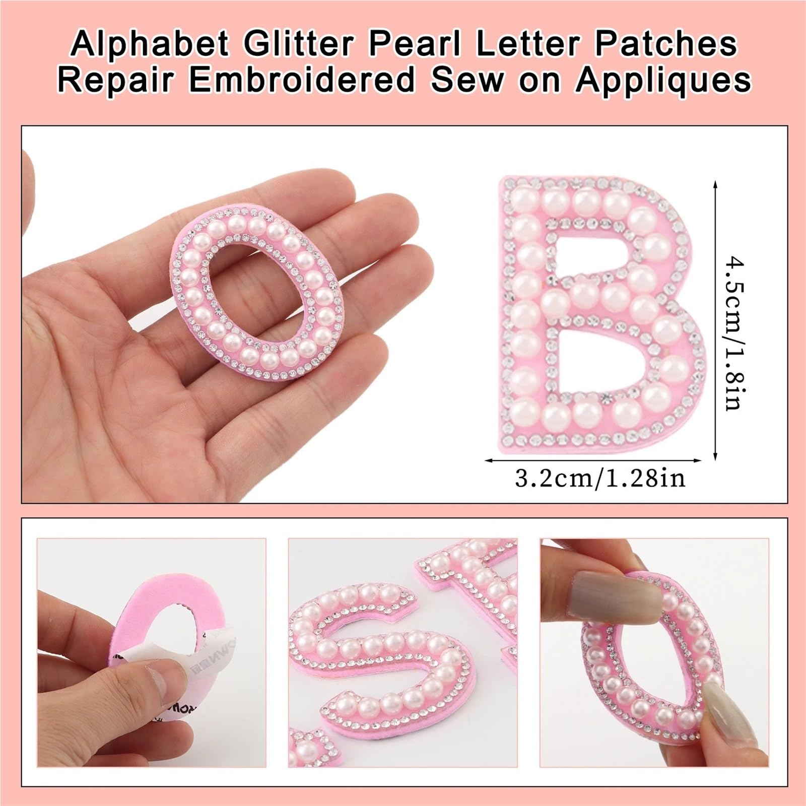 Aufnäher zum Aufbügeln für Kleidung, 2 Sets mit Buchstaben A-Z, englische Buchstaben, Glitzer, Perlen, Strass, Reparatur, bestickte Applikationen, Aufnäher für selbstgemachte Kleidung, Taschen, Hüte