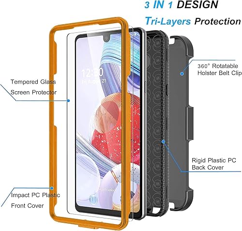 Miniatura 2 de Funda para LG K51, funda para teléfono LG K51, con protector de pantalla para LG K51, funda de clip para cinturón, funda híbrida de absorción de