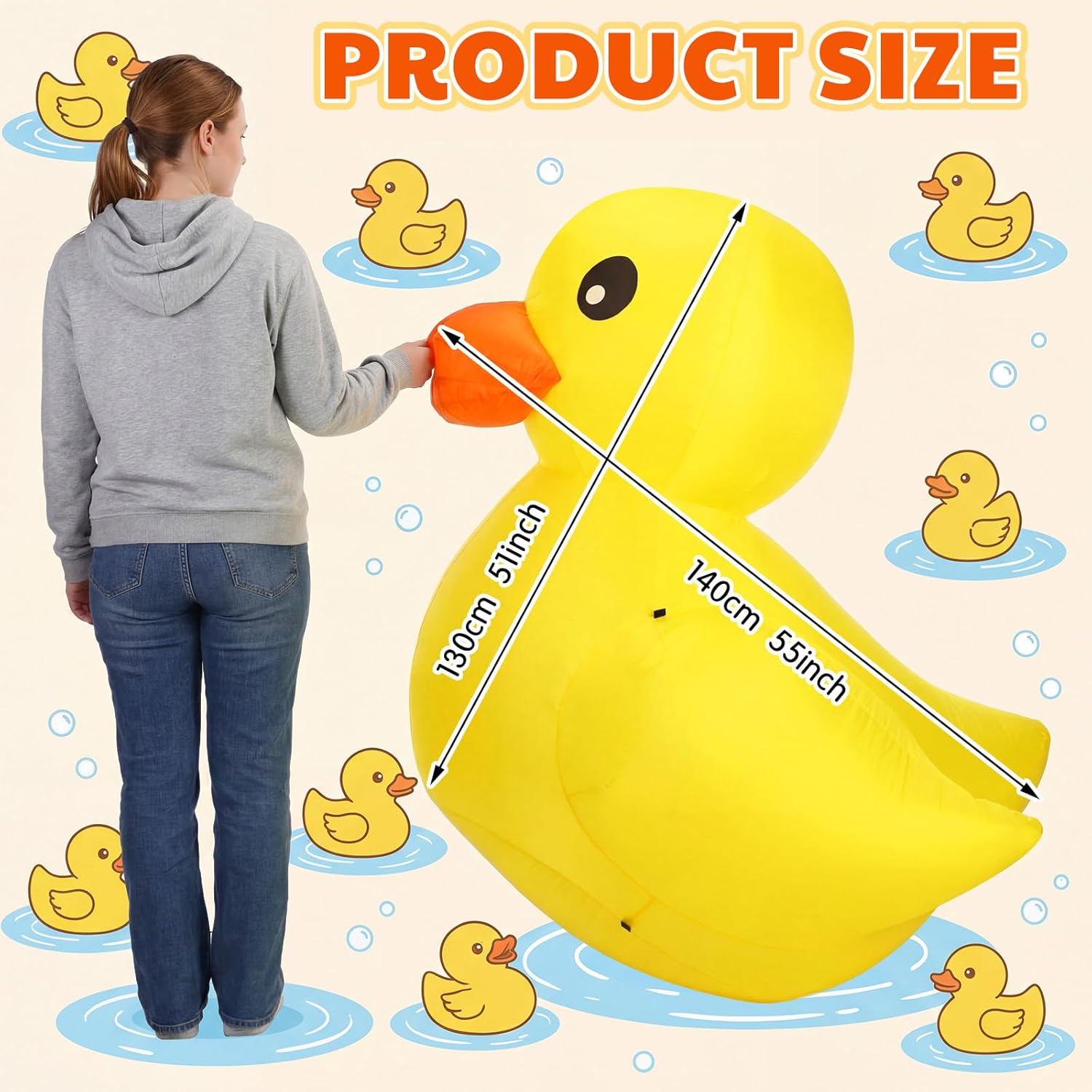 Leyndo 4.6 ft Giant Inflatable Duck Huge Rubber Yellow Duck Inflatable Large Blow up Float for Yard Outdoor Summer Beach Swimming Pool Birthday Party Parade Decoration