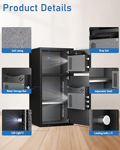 Miniatura 4 de Caja de seguridad para el hogar extragrande de 6.0 cúbicos, impermeable, impermeable, caja de seguridad digital para el hogar con estante ajustable