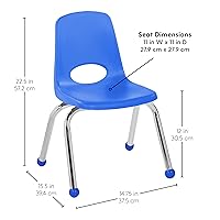 Vista 2 de FDP 15411-BL - Silla escolar apilable de 12 pulgadas, asiento apilable para estudiantes con patas de acero cromado y deslizadores de bolas