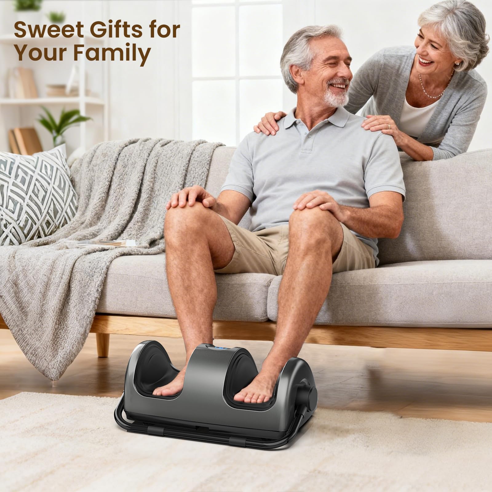 TISSCARE Masajeador de Pies Shiatsu con Calor, Masajeador Eléctrico para Piernas y Pantorrillas con Amasamiento, Rodillos, Presión, Asa Ajustable 360°, Alivio del Dolor, Regalo Hombres Mujeres