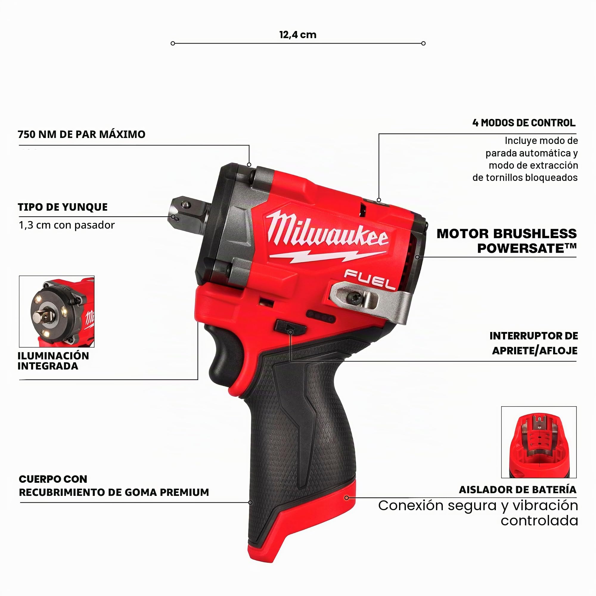 Milwaukee Destornillador de impacto eléctrico M12 Fueltrade Stubby 1/2