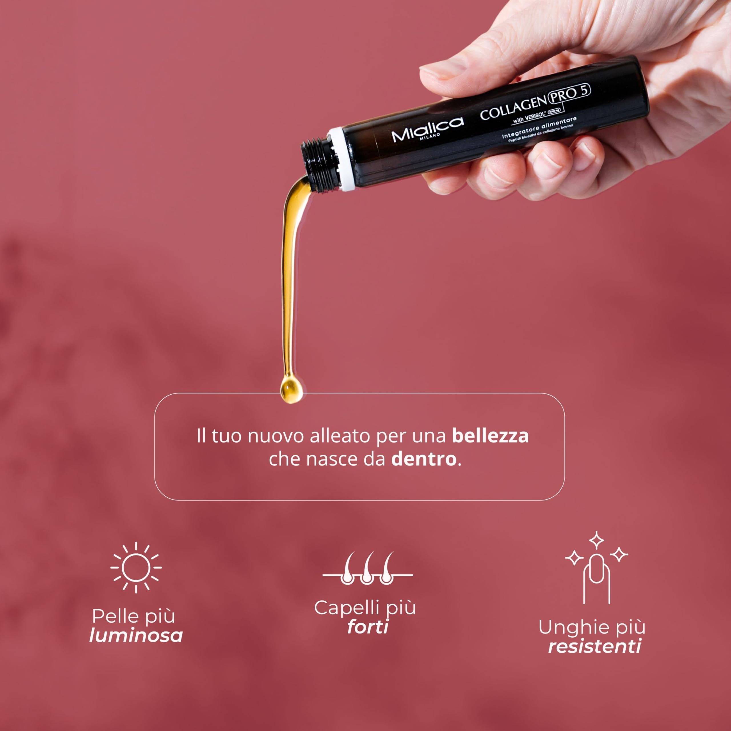 Collagen PRO 5 – Integratore di Collagene Verisol con Vitamina C e 5 Attivi, Supporto per Pelle, Articolazioni e Capelli – Formula Completa Anti-Age - 15 fialoidi