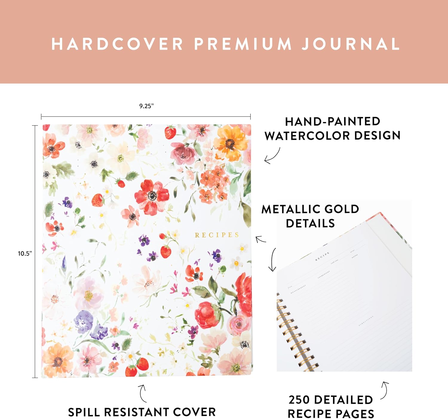 Itsy Belle Studio Make Your Own Cookbook – Blank Recipe Book to Write in Your Own Recipes | Hidden Spiral Bound Personalized Recipe Binder with back pocket & Conversion Charts | Holds 240 Recipes