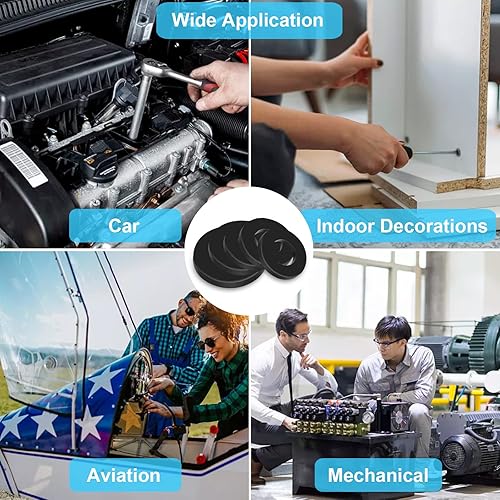 Miniatura 5 de 1200 arandelas planas de nailon para tornillos, arandelas de plástico negro, juego surtido de arandelas de guardabarros de primera calidad, (9