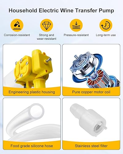 Miniatura 4 de Bomba eléctrica de transferencia de vino para el hogar con regulador de velocidad de 110 V, bombas de bebidas de bajo ruido, bomba de cerveza