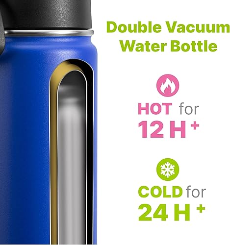 Miniatura 2 de Botella de agua aislada para niños con popote - 18 oz de acero inoxidable con doble pared, aislada al vacío, de boca ancha, para la escuela -