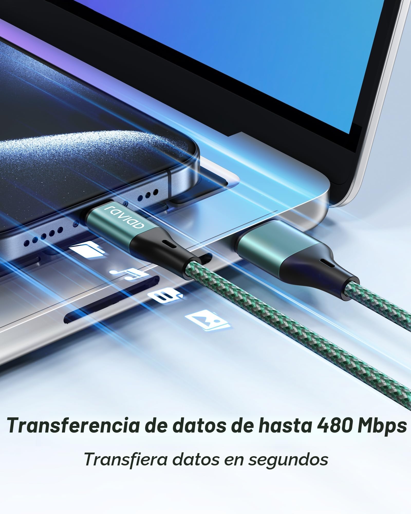 RAVIAD Cable USB C [3Pack 2M] Cable USB C Carga Rapida 3A Carga Rápida y Sincronización Nylon Cable Cargador Tipo C para iPhone 16 15 Pro Max, Galaxy S25 S24 S23 S22 S21 S20 A53, Huawei P60