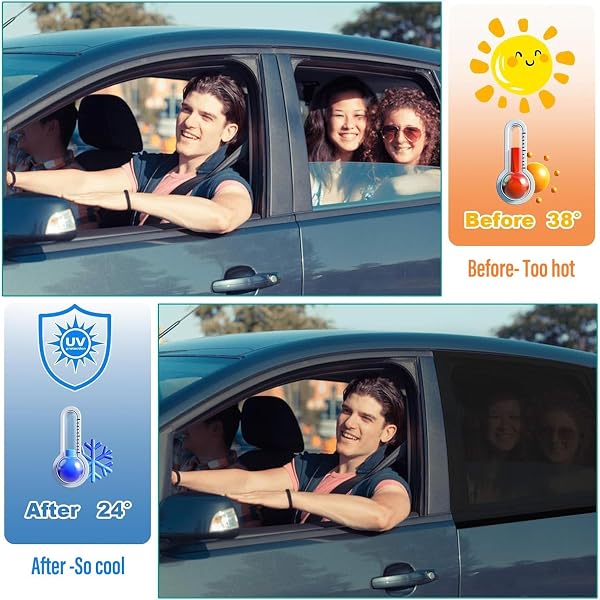 Sonnenschutz Auto Baby, 2 Stück Universal Elastizitä Sonnenblende Auto Netz für Seitenfenster, Sonnenschutz Auto Kinder mit UV Schutz & Hitzeschutz, Privatsphäre Für Kinder Haustiere, Fit 98% Autos - 4
