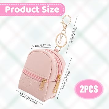 2pcs Mini Backpack Cute Cosmetic Bag for Women PU Leather Makeup Bag Creative Key Pocket Key-Chains Pendant Backpack Keyrings Lipstick Bag Card Holder Data Cable Organizer Zipper Pouch
