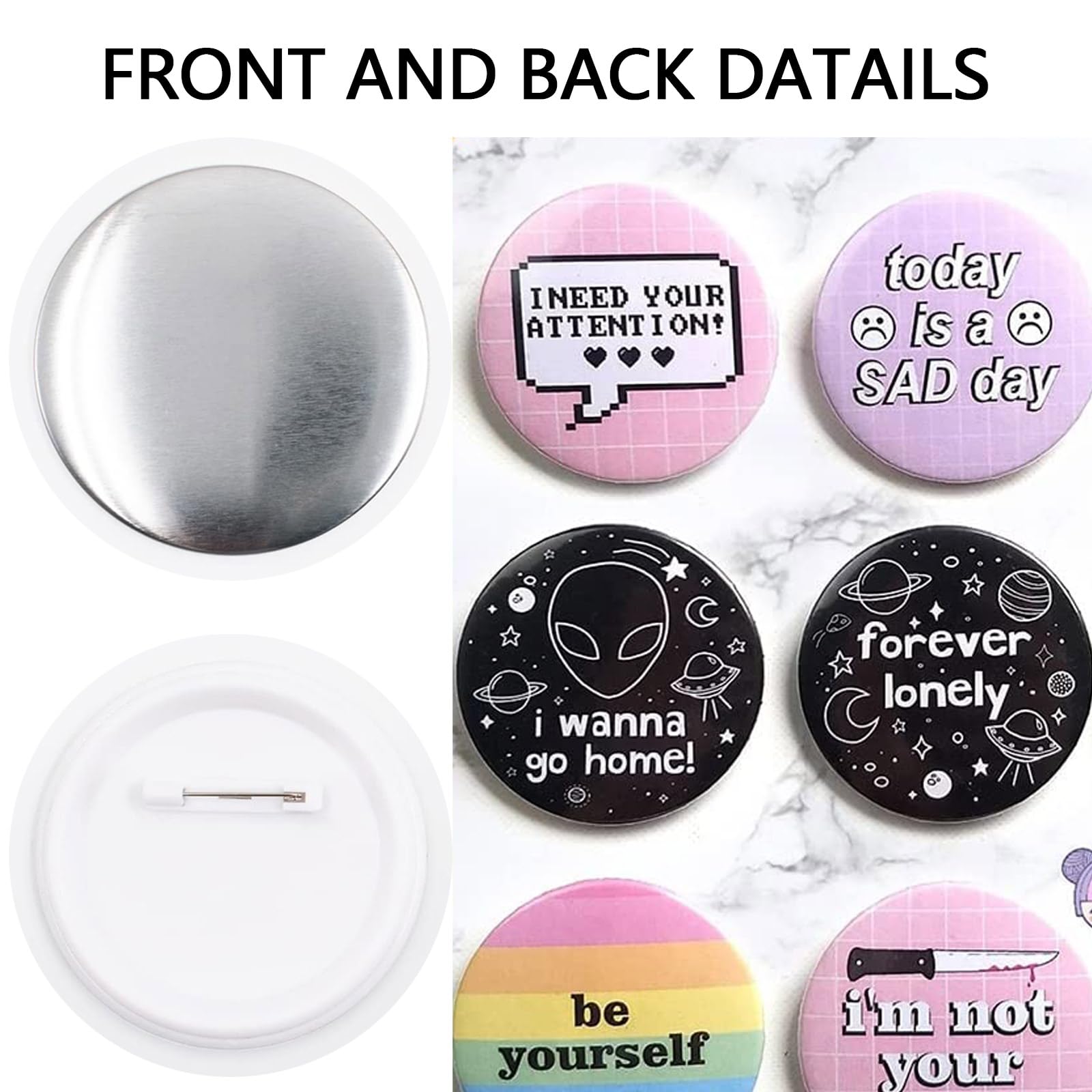 100 pezzi Kit Badge per Button Making Machine, Spille Fai da Te, Spilli Distintivi, Distintivi Personalizzabili, per Button Artigianato Fai da Te Tra Cui Coperture in Metallo e Pellicola Trasparente | Bottoni vuoti fai da te, spille vuote per souvenir, pe