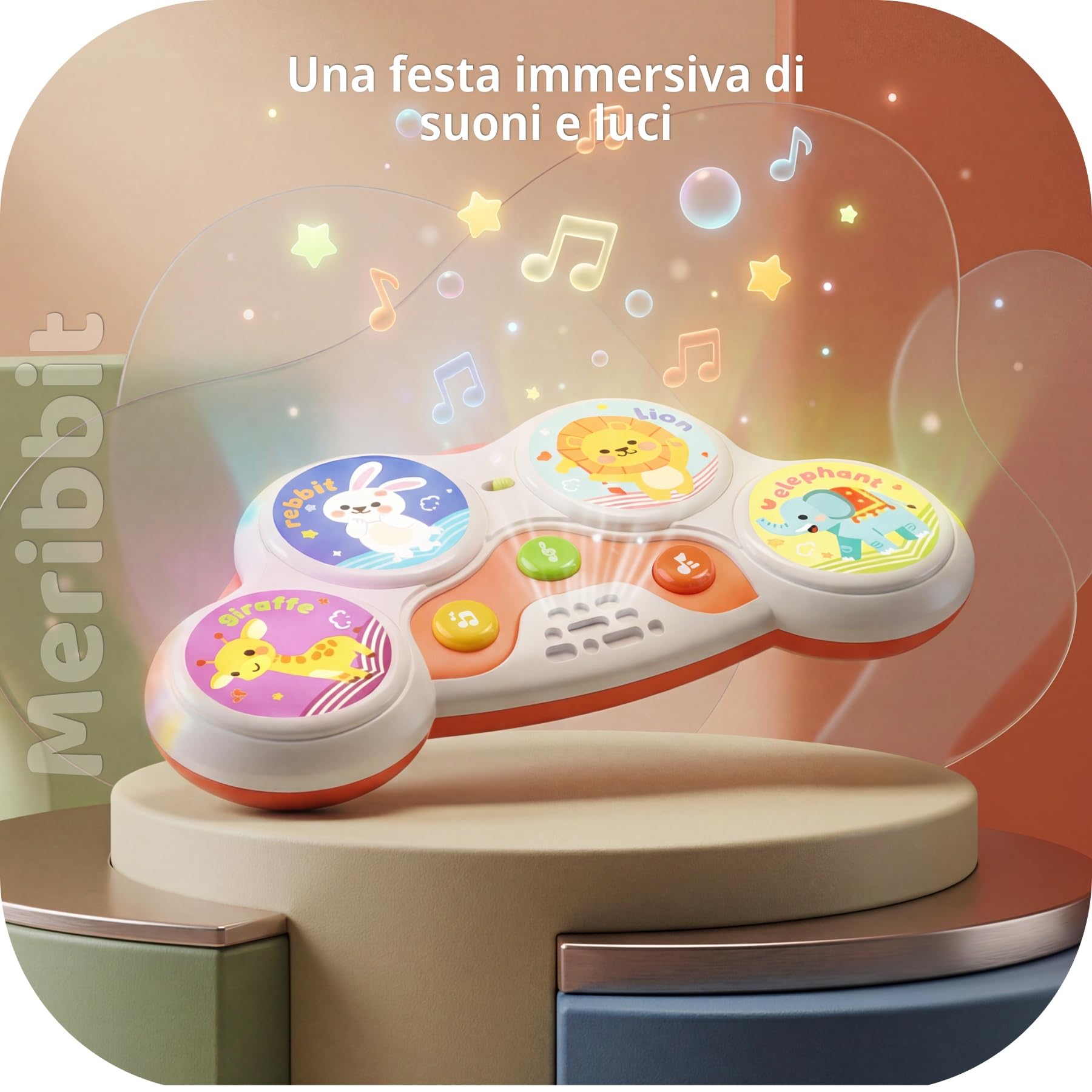 Tamburo Bambino Musicale Interattivo Giochi Bambini 1 Anno con Luci e Suoni Sincronizzati Strumenti Musicali Bambini Design Sicuro Portatile Regalo Educativo