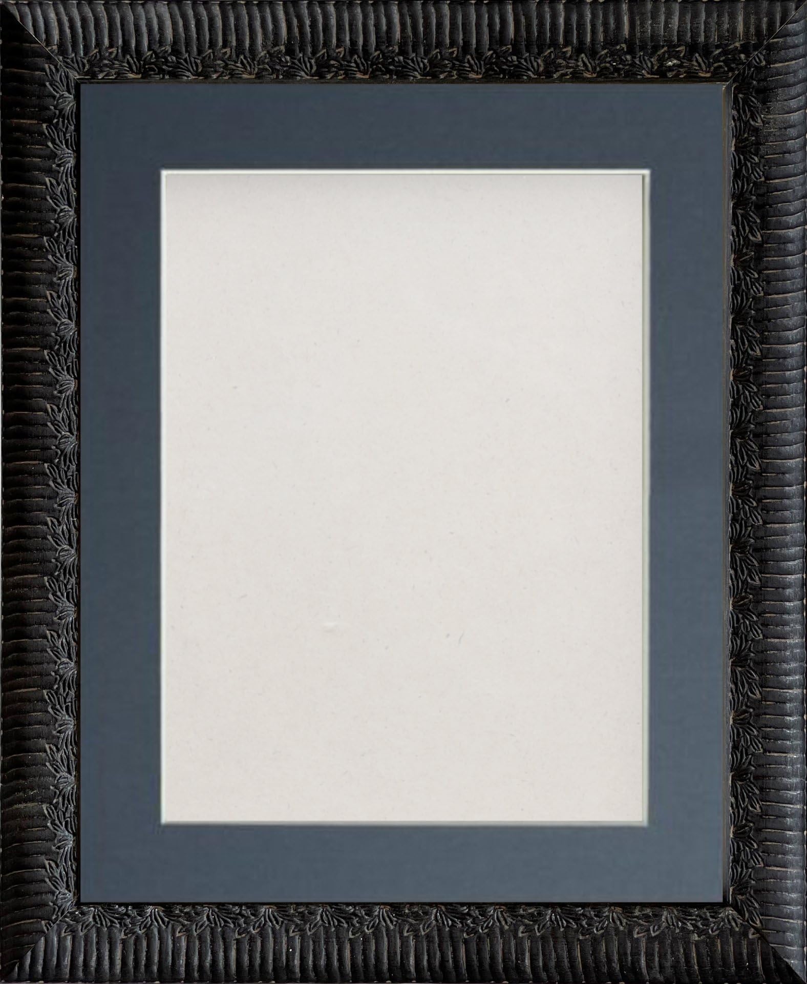 Frame Company Boleyn Black Ornate Decorative Wooden 8x6 inch Frame With Blue Mount for Image 6x4 inch *Choice of Sizes and colours* Fitted with Real Glass โ image 1