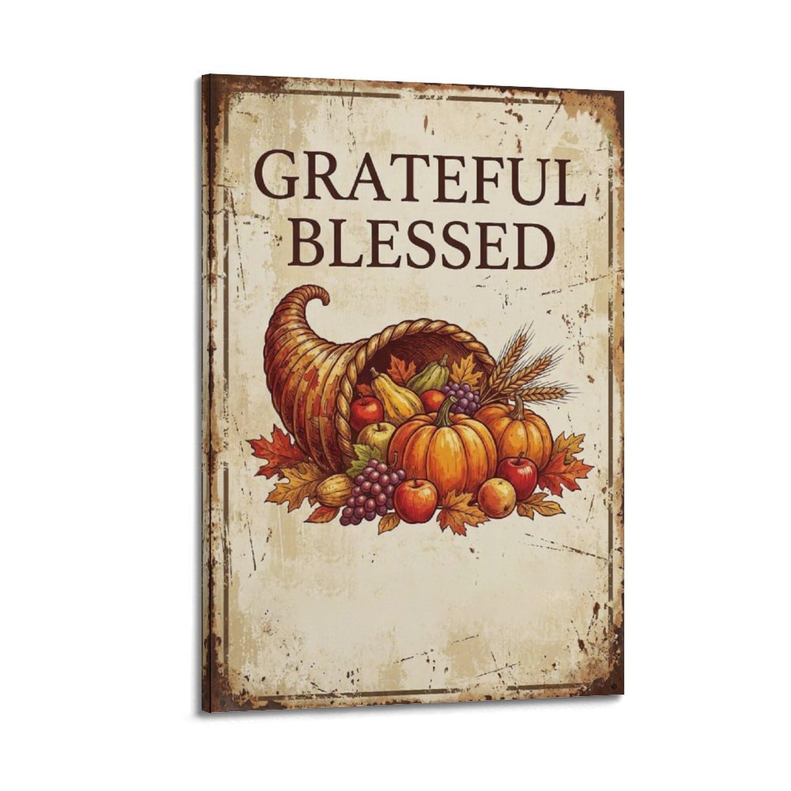 OKAHYS Nautical Grateful Blessed Classic Poster Ocean Retro Modern Decorative Canvas Prints - Ideal Wall Art for Family, Man Cave, Game Room, Boys & Girls Bedroom 16x24inch