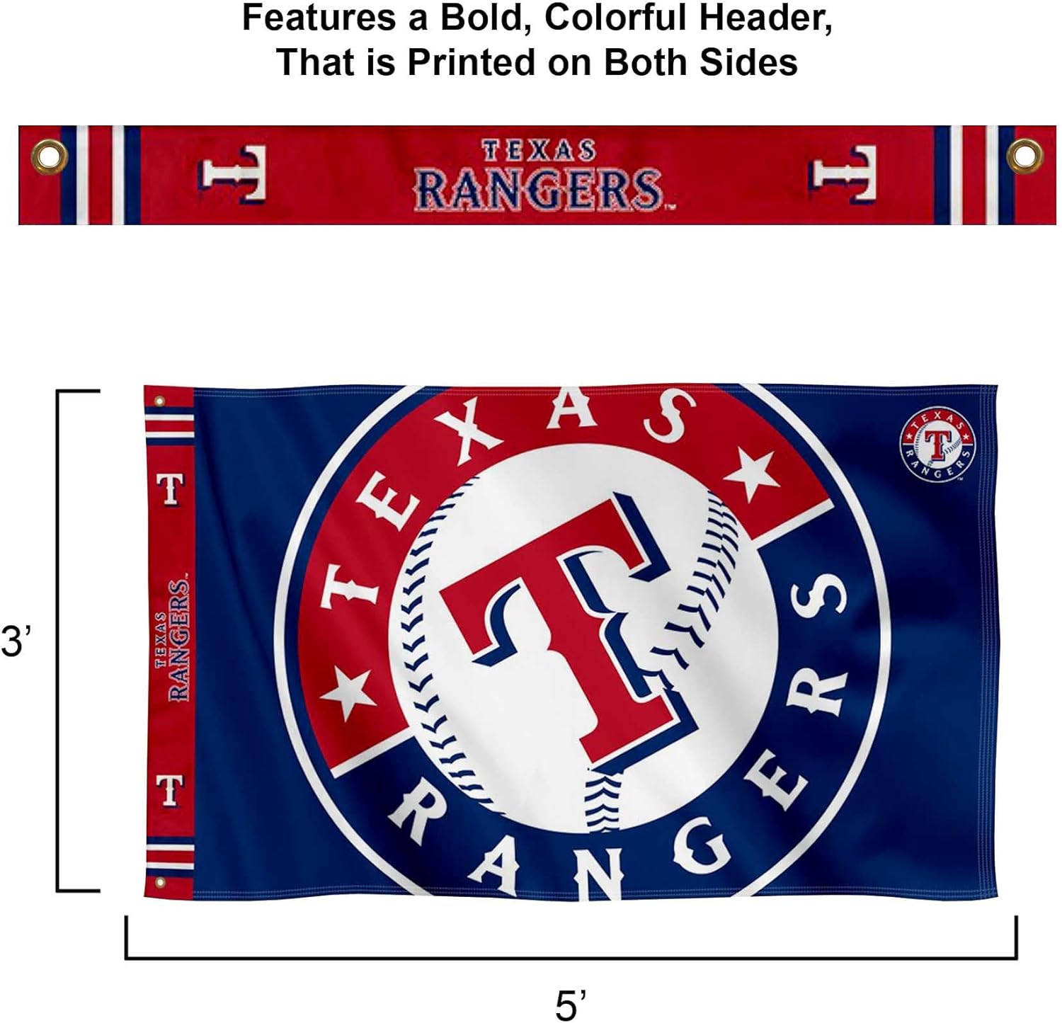 Texas Rangers Printed Header Flag 3x5 Banner - Image 2