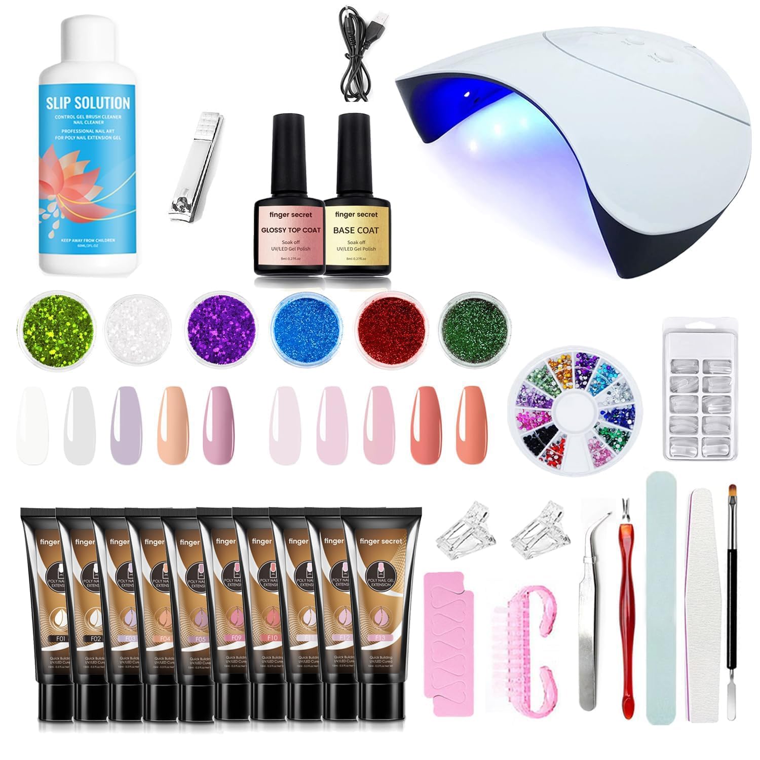 8 Colors Poly Nail Gel Extension Kit For Beginners Glitter Poly Gel Nail