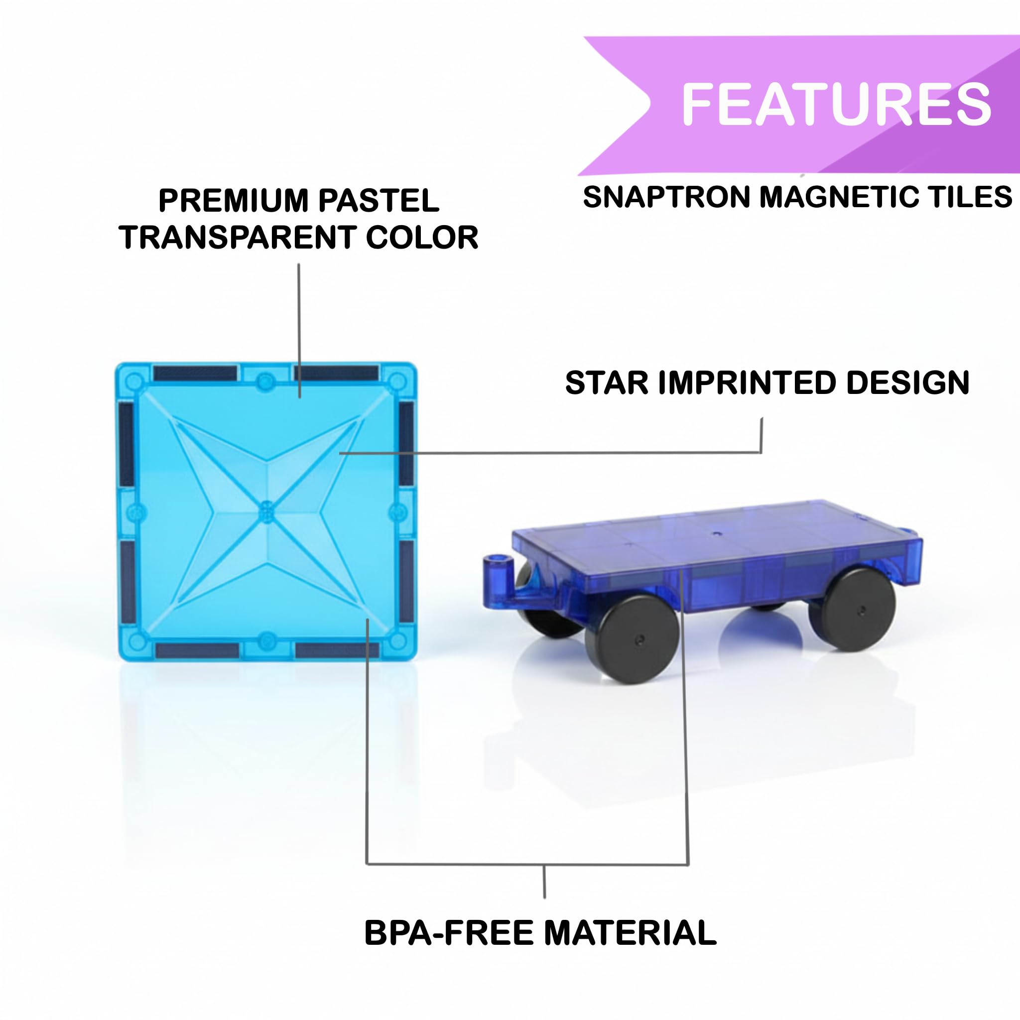 SNAPTRON Magnetic Blocks for Kids Tiles -104Pieces Set Gifts for Girls, Boys, Magnetic Blocks for Kids 3+ Years, 4 5 6 7 8 9 10/ Constructing & Learning Builder Educational Magnatiles Game 4