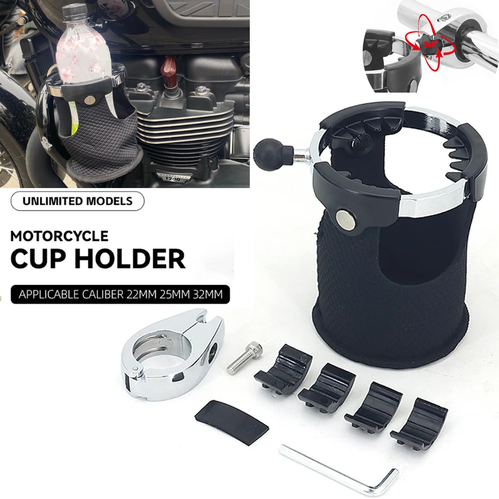 Motorcycle Cup Holder Drink Holder Rotation Handlebar Bike Water Cup