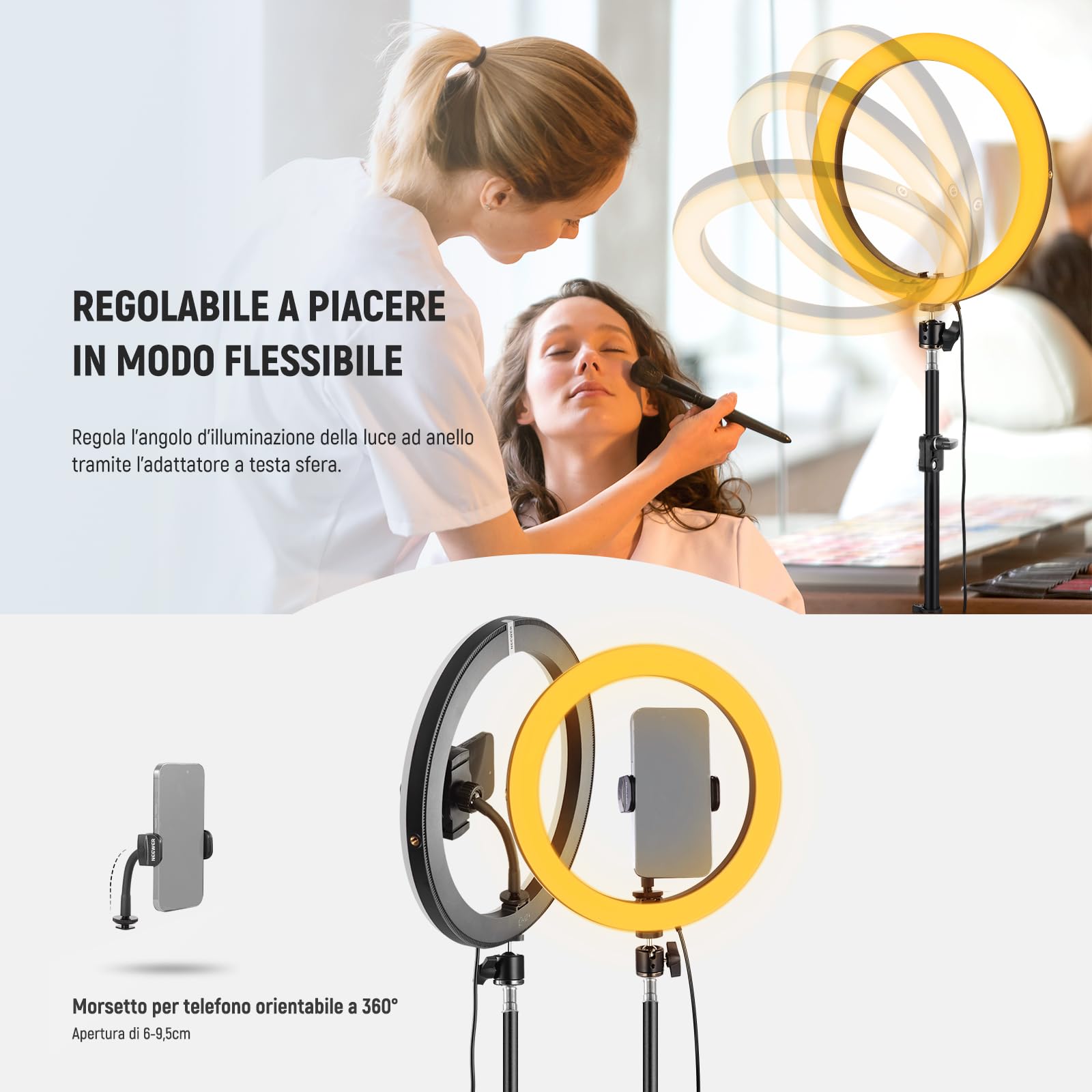 NEEWER LED Ring Light 24W 30cm z Treppiedem, Bicolore 2900-7000K, PD USB C, CRI97+, 1810lux/0,5m, RH12B K2