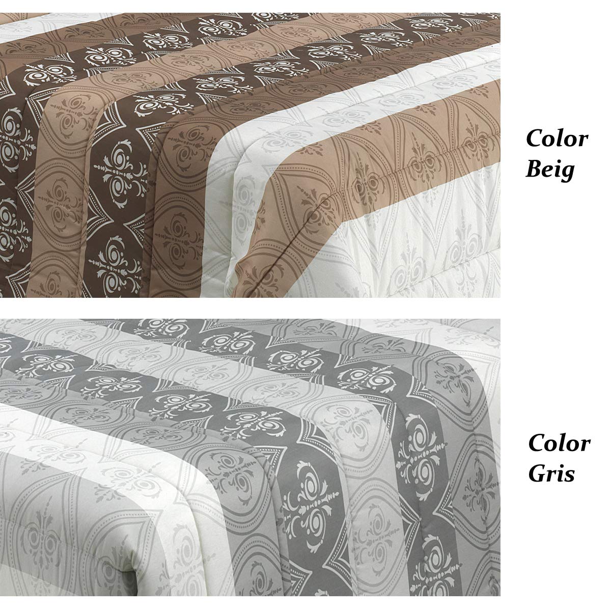 Edredón Conforter Greta Beig Lanovenanube Cama 90 Diseño Estampado | Tejido 50% algodón y 50% poliéster. Cintas con botones laterales. Diseño con bloques de color y arabescos. No incluye cojín.
