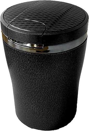 Miniatura 1 de Cenicero de automóvil con tapa, a prueba de olores, cenicero sin humo para automóvil con patrón de fibra de carbono, bandeja de ceniza portátil de