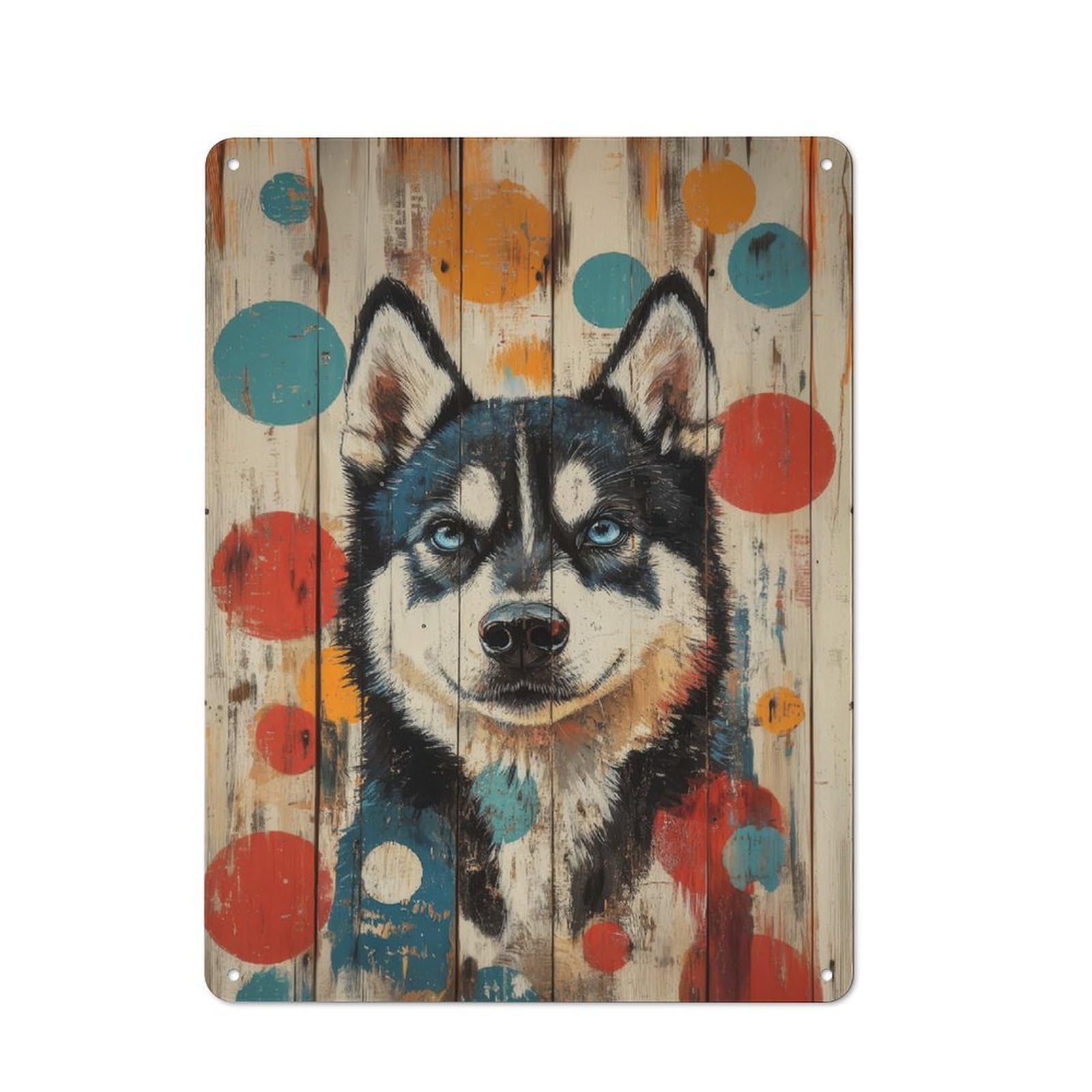 Junmoney Husky Dog Portrait On Wood 40X30cm Rustic Metal Sign With For Guest Room Or Hallway, For Vintage Wall Decor Fans, For Metal Sign Collectors