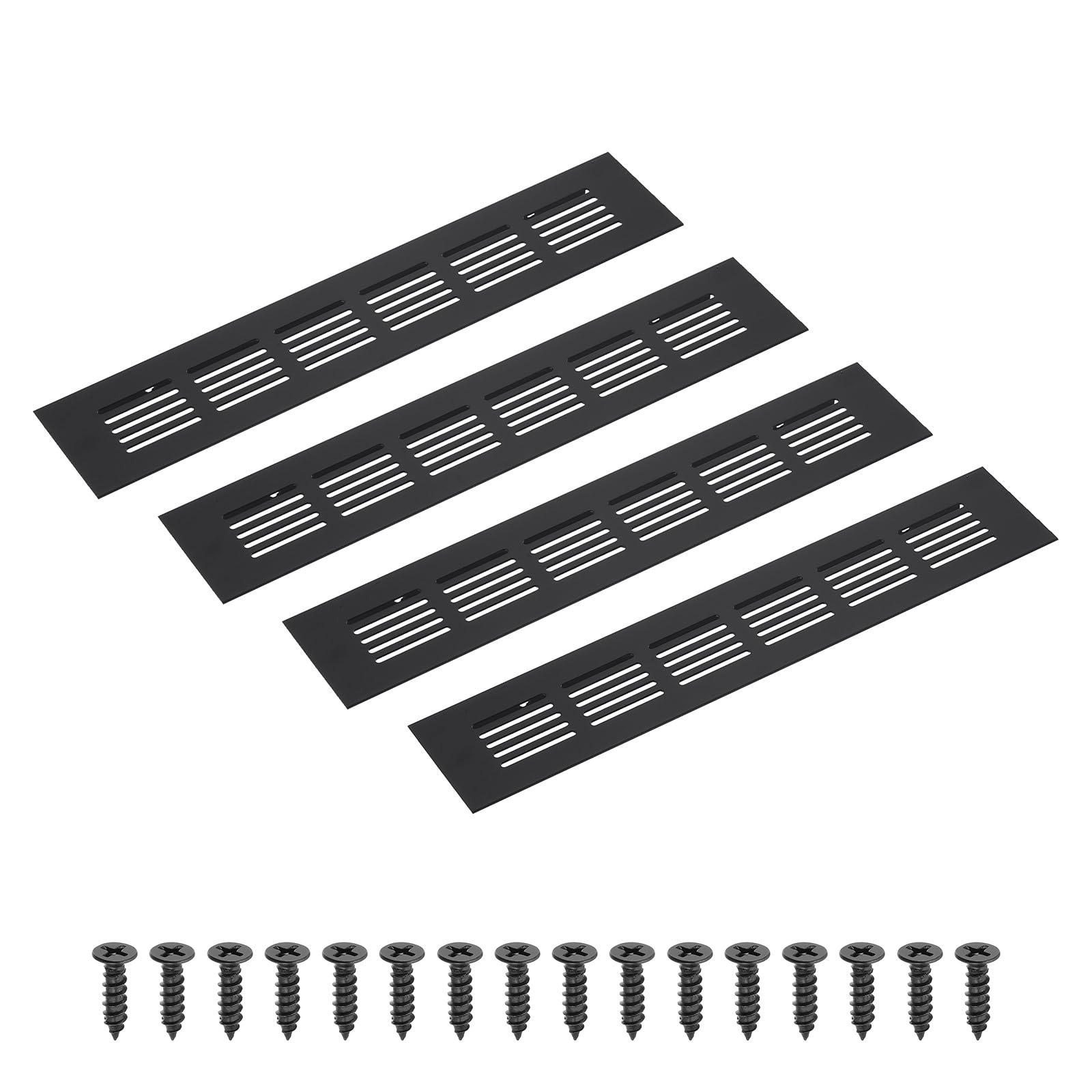 PATIKIL 10 x 2 Inch(250mm x 50mm) Rectangle Ventilation Grille, 4PCS Aluminum Air Vent Cover Louvered Ventilation Cover with Mounting Screws for Cabinet Closet Door Wardrobe, Black