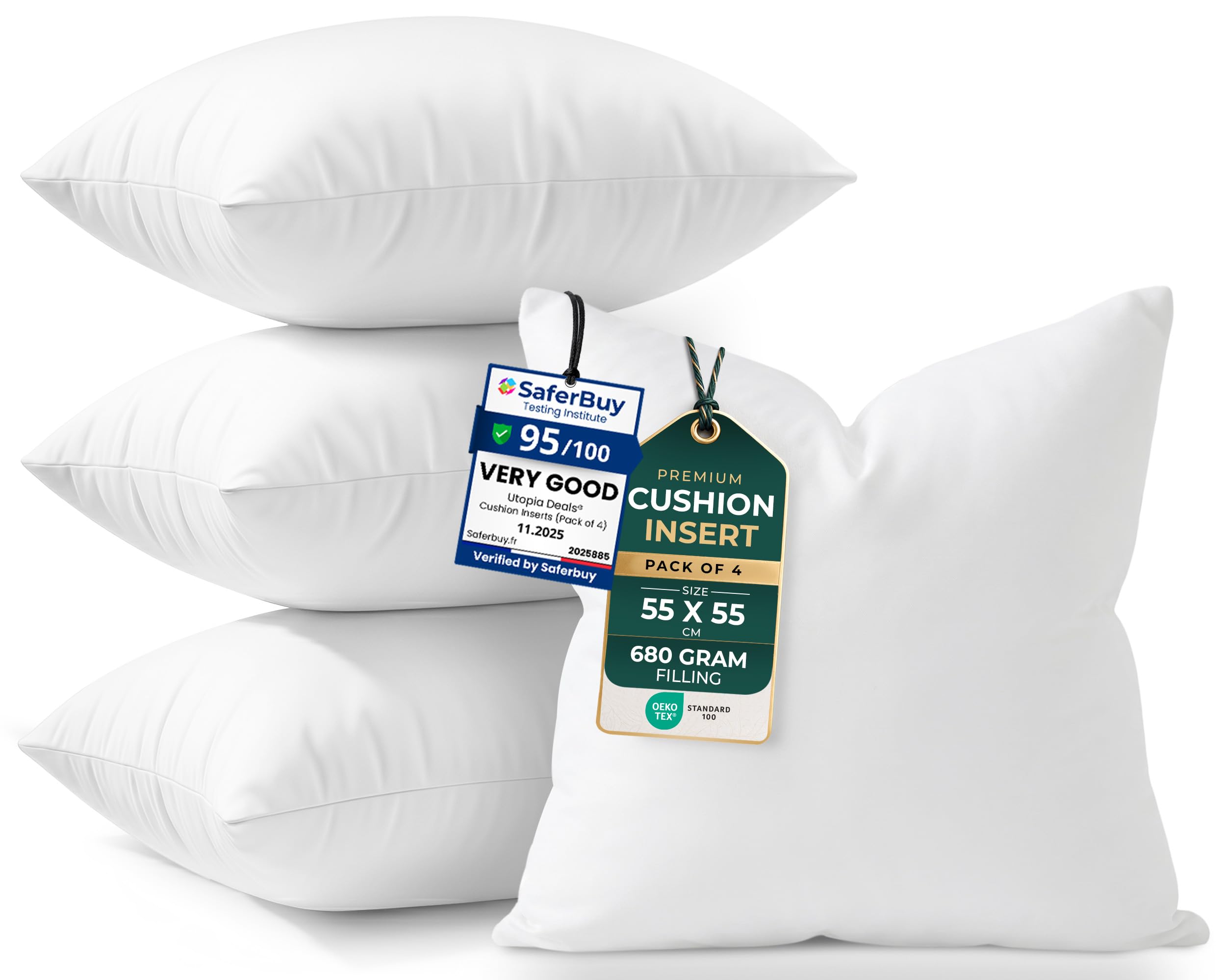 Utopia Bedding Cushion Inserts, Hollowfibre Inner Pads for Sofa or Bed – Cushions Fillers (4, White, 55x55 cm) — image 1