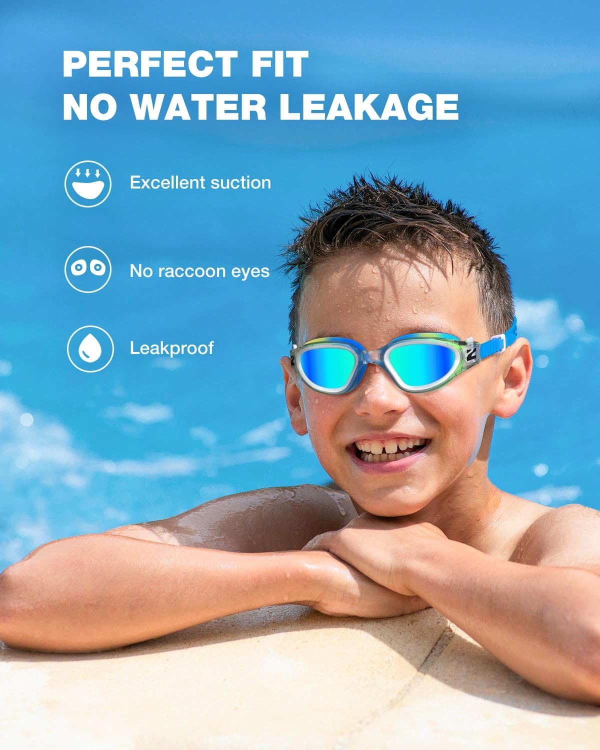 ZIONOR Kids Swim Goggles, G1MINI MIX Vibrant Colorblock Polarized No Leaking Anti Fog Kids Goggles(6-14)