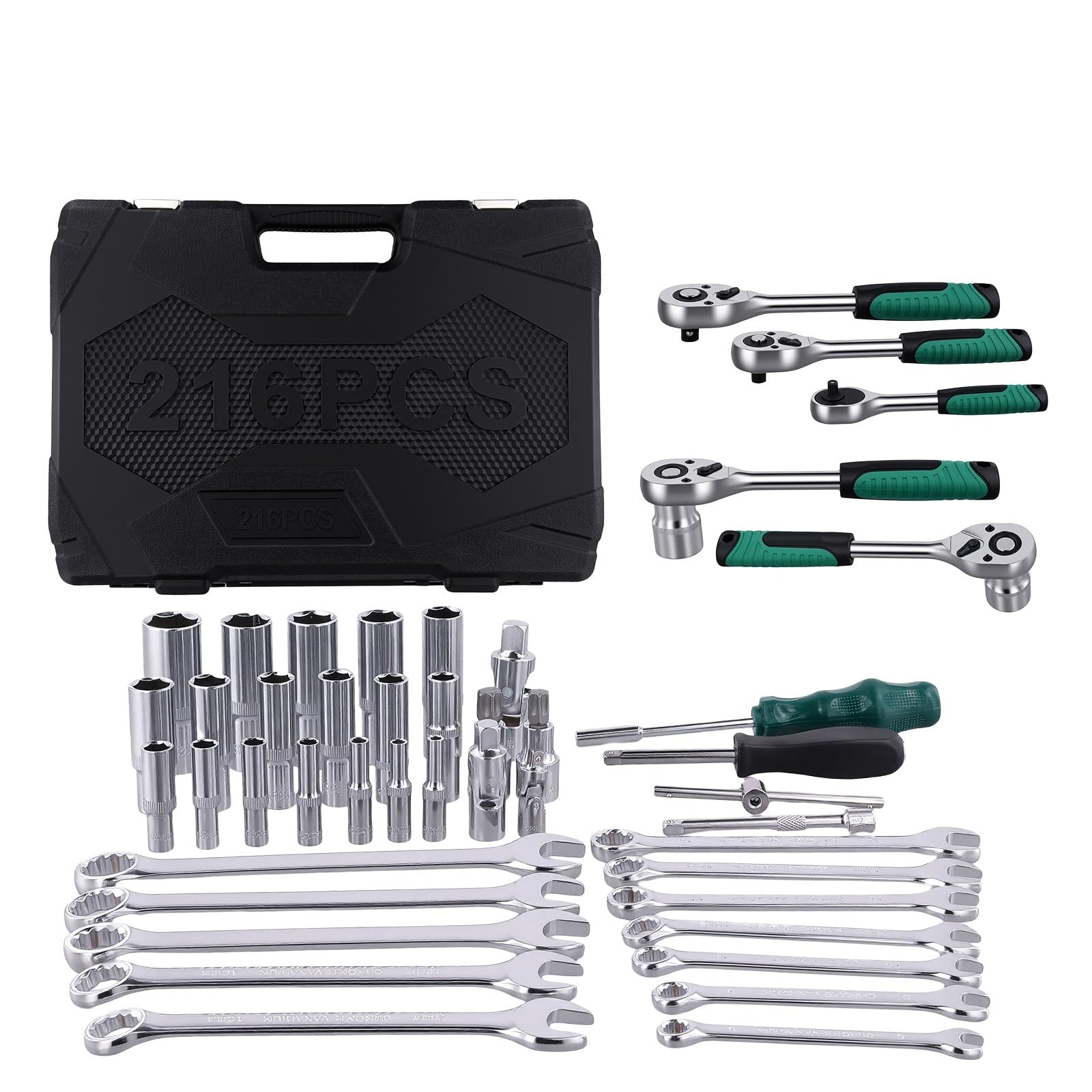 216 sztuk stalowy zestaw narzędzi Do mechaników 1/4 "3/8" 1/2 "zestawy kluczy nasadowych z 24-zębową Zestaw przedłużek
