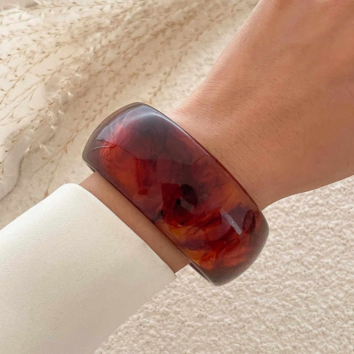 Chunky Acrylic Cuff Bangle Bracelet for Women, Colorful Resin Acetate Wide Statement Jewelry, Irregular Geometric Stretch Wristband Bracelets for Parties - Image 3