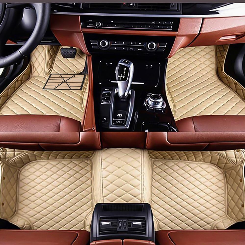 Car Floor Mats Custom Made for Toyota Land Cruiser Prado 7-Seats 2018-2020 All Weather Artificial Leather Carpets (Beige)