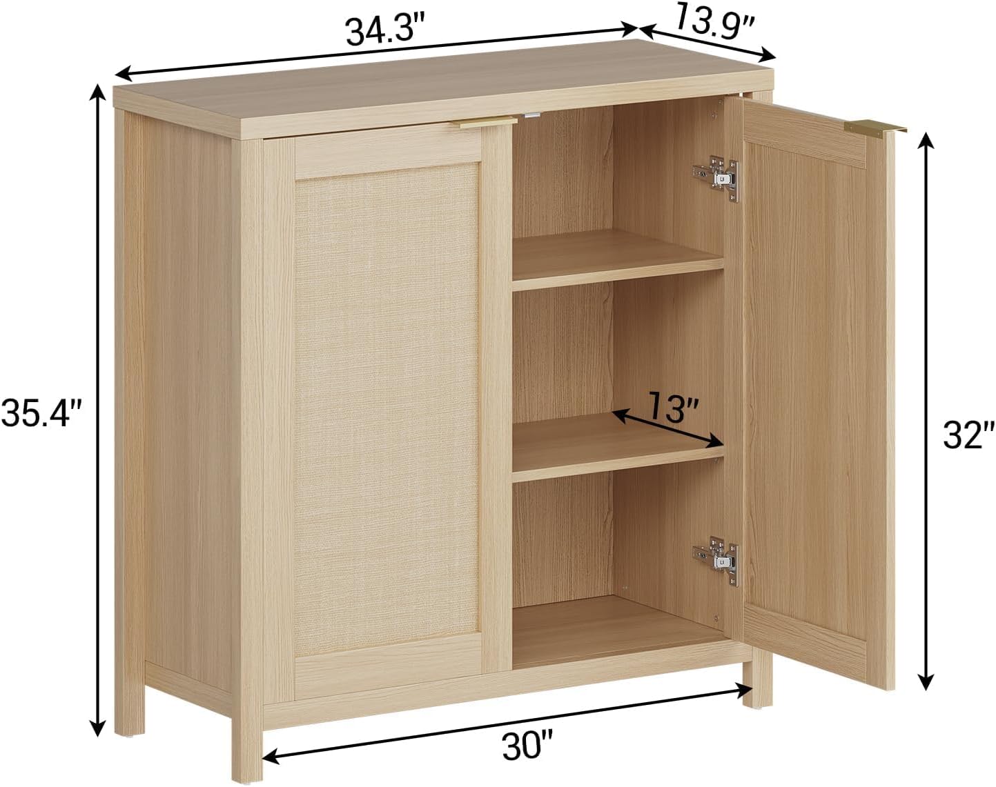 Boho Rattan Sideboard Buffet Cabinet – 34 Inch, Adjustable Shelves, Freestanding Entryway Storage, Dining & Living Room Organizer, 2 Pack – Light Color