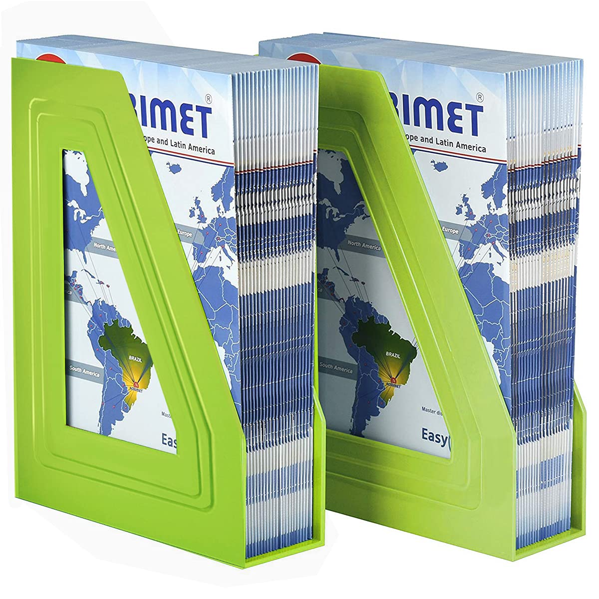 Acrimet Magazine Holders (2-Pack) - Clear Green Plastic File Organizers For Home/Office