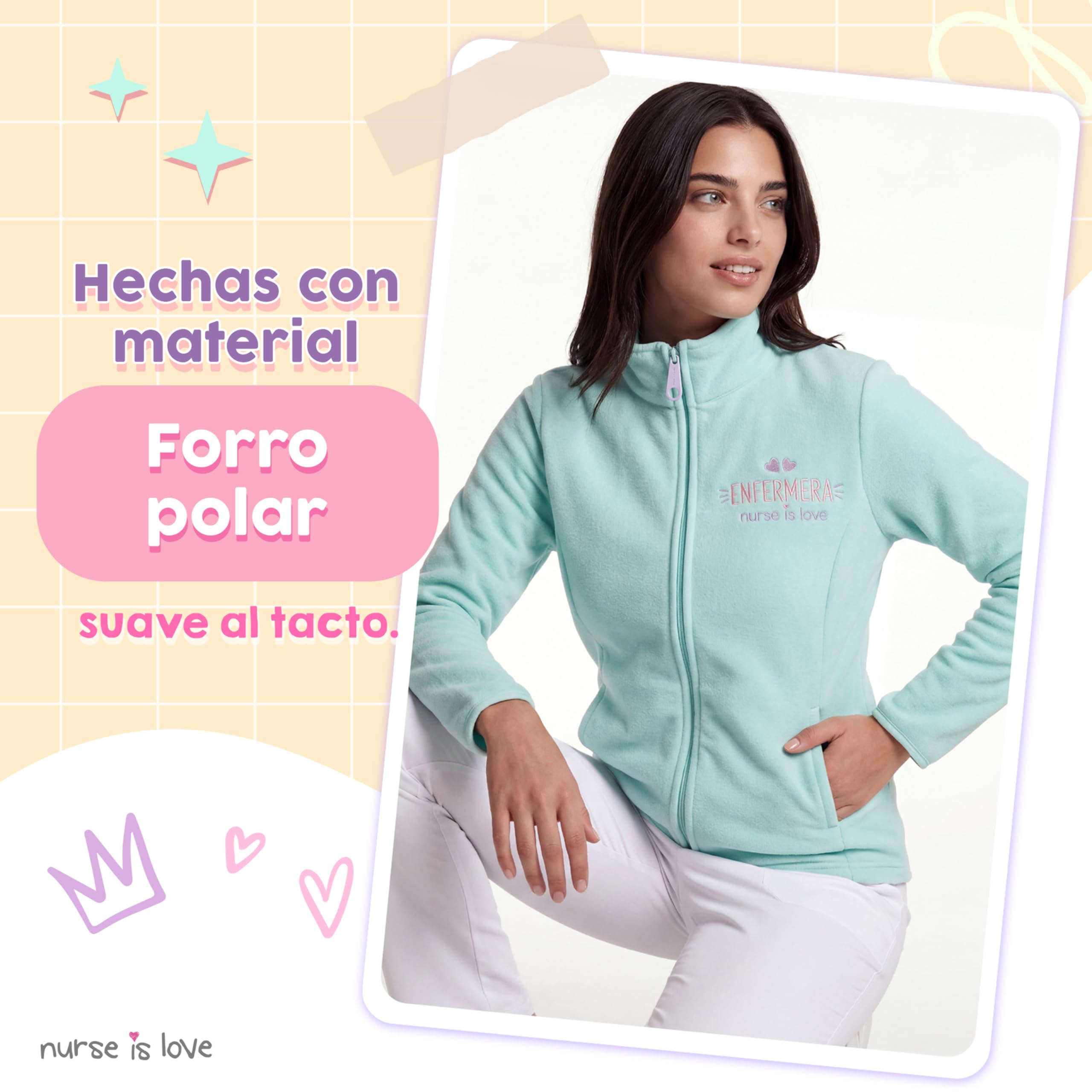 Nurse is Love Chaqueta Polar Mujer para Enfermera - Sudaderas Mujer sin Capucha, Forro Polar de Invierno Doble Bolsillo y Cremallera Facil de Lavar Enfermera Original