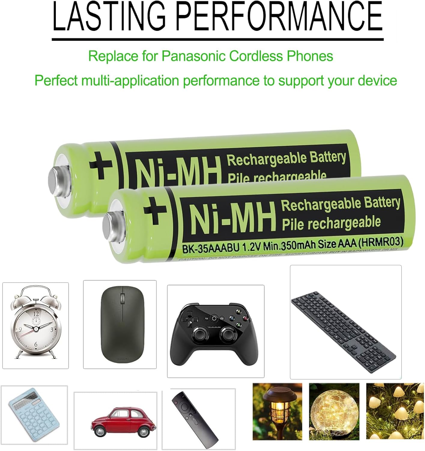 BK-35 AAABU 350mah AAA Ni-MH Rechargeable Batteries 1.2V for Panasonic Cordless Phones, Remote Controls, Electronics,8 Pack