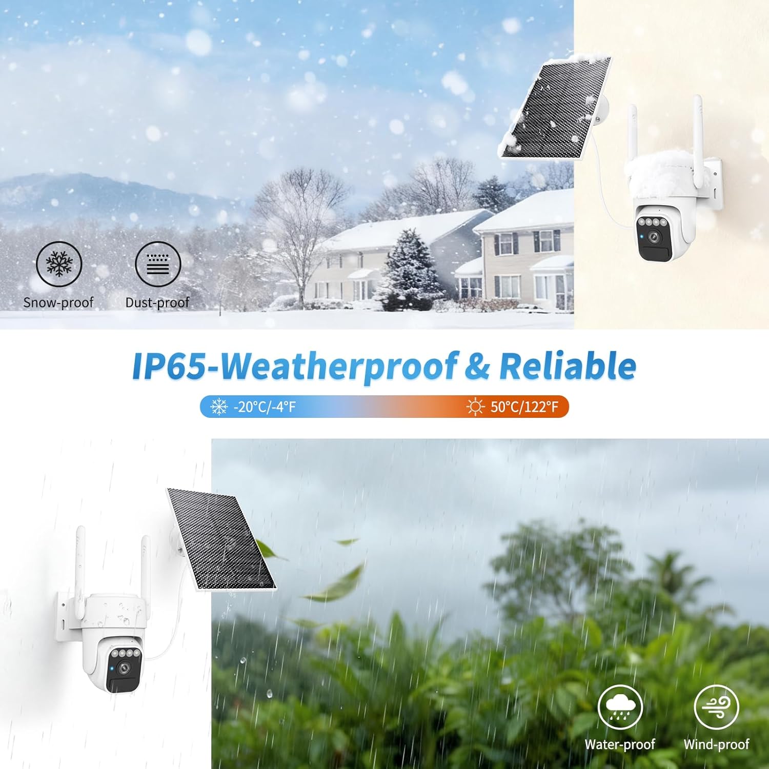 Solar Security Cameras Wireless Outdoor 2 Packs, Color Night Vision, SD/Cloud Storage, 2-Way Talk, 2.4GHz WiFi, IP65 Waterproof, 360° View - Image 6