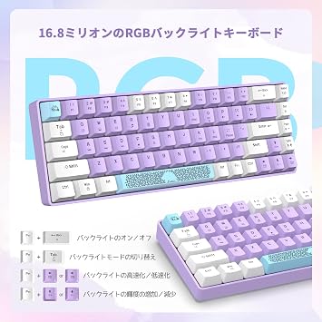 T8 Wired 65% Mechanical Gaming Keyboard with RGB LED Backlit Blue Axis