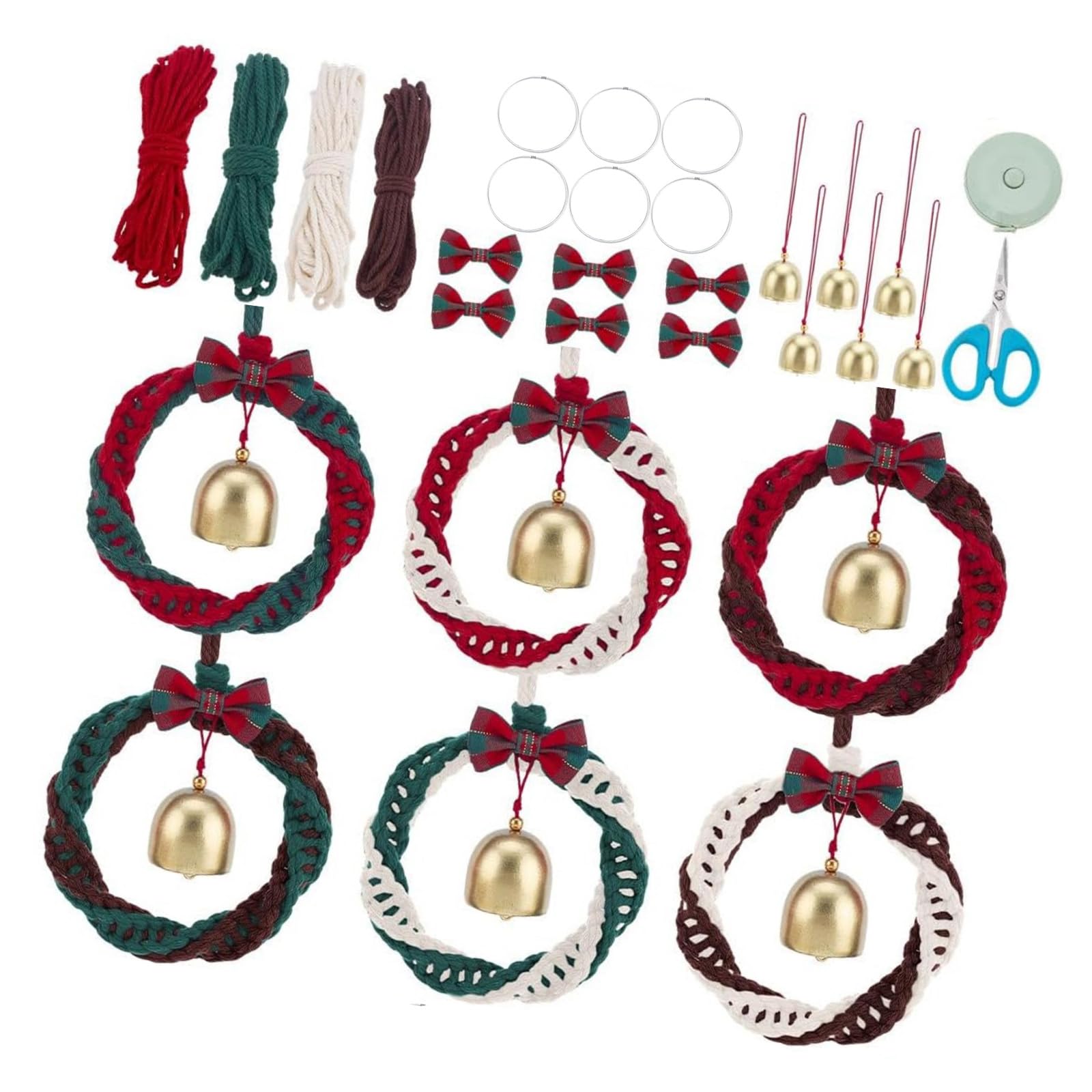 6 Set Diys Macrames Christmas Wreath Set Macrames Holiday Wreath for Christmas Tree Decors Wall Hanging Ornament Gift Tree Hanging Ornament